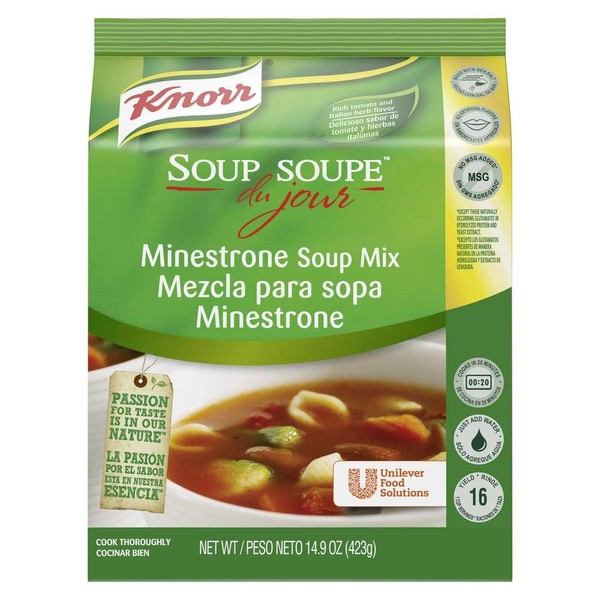 Knorr Professional Soup du Jour Minestrone Soup Mix Vegetarian, 0g Trans Fat per Serving, Just Add Water, 14.9 oz, Pack of 4