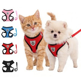SAN KARA Arnés para Perros y Gatos Pequeños con Correa 1.5 m, Arnés Tipo Chaleco Transpirable de Malla, Diseño Deportivo con Estampado de Pelotas, Aju