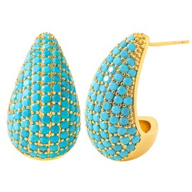 GELVTIC Chunky Gold Hoop Earrings Rhinestone Silver Water Drop Earrings for Women Teardrop Earrings Lightweight Dangling Earrings Chandelier Crystal Dangle Earrings Cubic Zirconia Earrings for Wedding Bridal Bridesmaids Fashion Jewelry for Women (221Blue