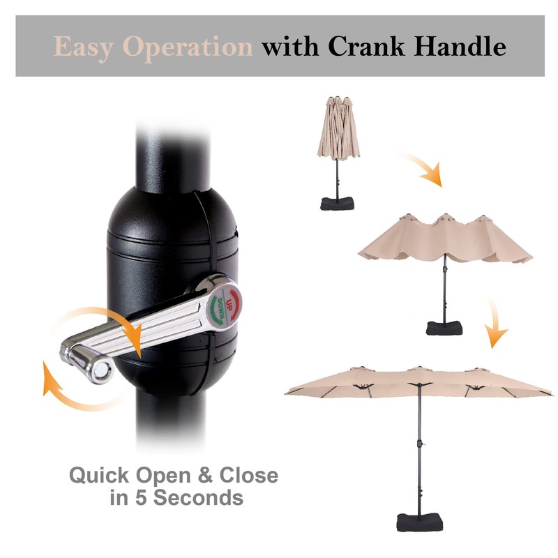 PHI VILLA 15ft Large Patio Umbrella with Base, Double-sided Outdoor