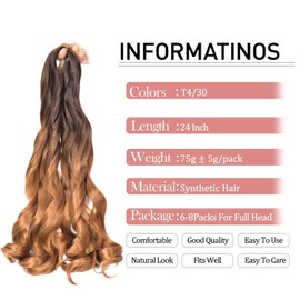 Herkeymidy French Curly Braiding Hair 24 Inch Loose Wavy 8 Pack Bouncy Braiding Hair Extensions 75 g/Pack French Curly Synthetic Hair Extensions (T4/30)