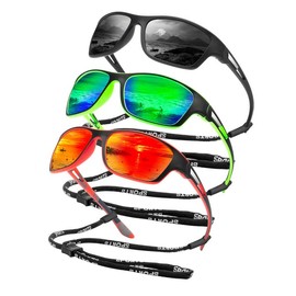 HENGOSEN Sports Sunglasses for Men 3 Pack Polarized Sunglasses Men Women Running Cycling Fishing with UV 400 Protection (Matte Black/Grey + Red + Green)