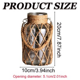 Braided Twine Glass Vase, 1 Pc Glass Jar with Rope Wrap, Rope-Wrapped Glass Vase, Cute Creative Vase for Home Garden Decor