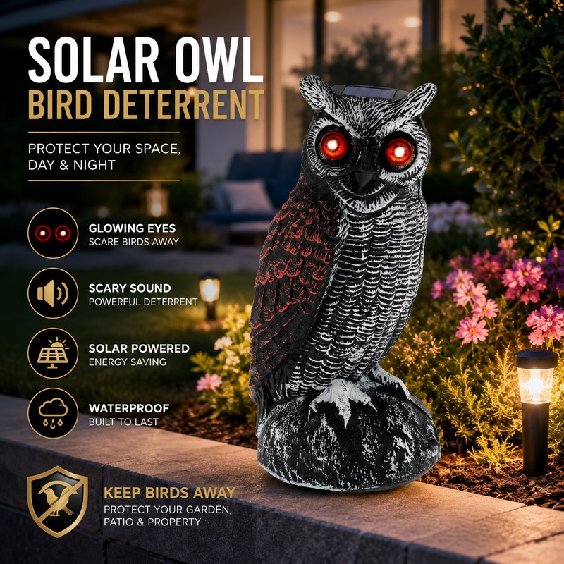 Solar Owl Bird Deterrent for Garden Protection – Waterproof Decoy
