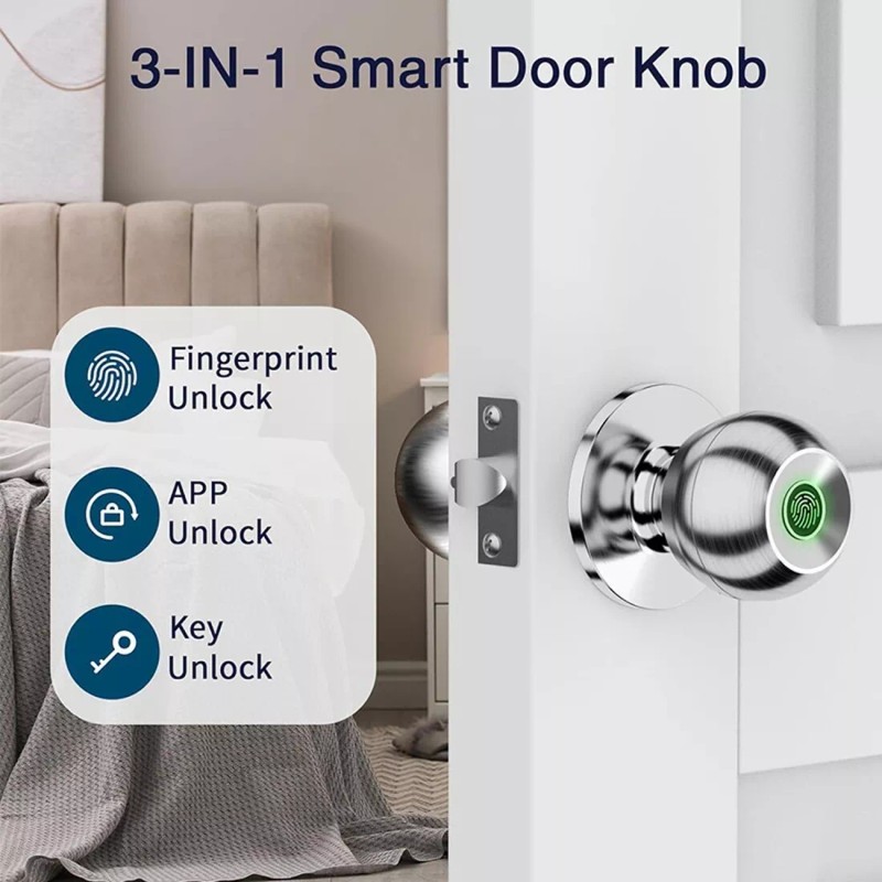 Smart Fingerprint Door Lock, Bluetooth and Tuya App Integration Keyless,