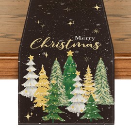 Artoid Mode Black Trees Snowflakes Merry Christmas Table Runner Winter Kitchen Table Decoration Indoor Holiday Party Decor 40 x 180 cm