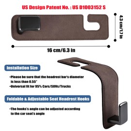 Amooca Car Seat Back Hook Universal Auto Storage Hanger Suede with Metal Car Seat Organizer for Handbag Purse Coat Umbrellas Grocery Bags 2 Pack Brown