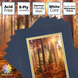 Mat Board Center, Pack of 5, 8x10 for 5x7 Photo Picture Double Mats - Acid Free, 8-ply Thickness, White Core - for Pictures, Photos, Framing (Blue Over Gold Color)