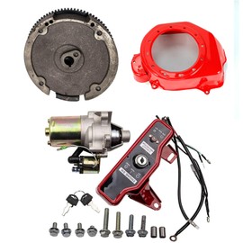 Electric Start Kit Fit for Honda GX160 5.5HP GX200 6.5HP, Electric Start Motor Ignition Kit Flywheel Starter Motor Key Switch Coil Ignition Box Fan Cover Shroud, Conversion Kit