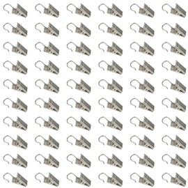 Roellgs 60 PCS Curtain Clip Stainless Steel Shower Curtain Clip Ring with Hook for String Party Lights Photo Art Supplies Hook Clip Hanger - Silver