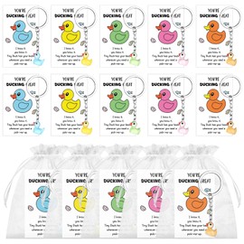30 Set Inspirational Gifts Luminous Mini Resin Duck Keychains with Motivational Pun Cards Organza Bags Glow in the Dark Tiny Animals for Employee Coworkers Back to School Gifts Duckling Party Favors