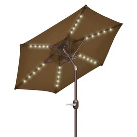 Strong Camel 6.5' Battery Power Lighting Patio Umbrella Outdoor Table Market Umbrella w/Tilt Adjustment (Brown)