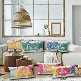 Inspiring Saying Quote Motivational Phrases Throw Pillow Case, 12 x 20 Inch Set of 6, Gifts Nursery Child Classroom Decoration, Pillows Cover for Sofa Couch Bed, Child Room Decor