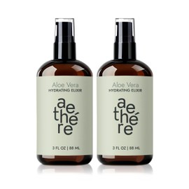 Aethere Aloe Vera Gel for Face, Skin and Hair - Sunburn Relief - Cold Pressed Organic Aloe Vera - Grown and Harvested in Texas - USA - Aloe - Elixir - 3 Fl Oz 2PK