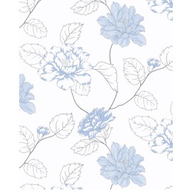 Guvana 17.32"x 197" Blue and White Wallpaper Floral Peel and Stick Wallpaper Morden Contact Paper Blue Large Flower Self Adhesive Waterproof Wall Paper for Living Room Bathroom Decor