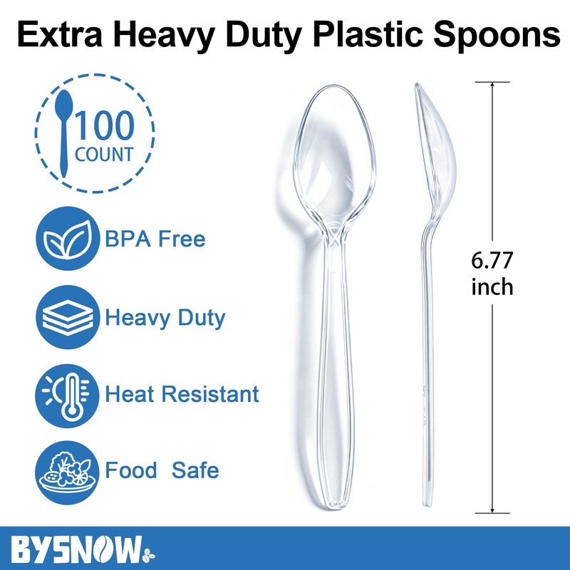 100 Count Clear Plastic Spoons Disposable Heavy Duty Cutlery Set