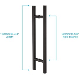 Ranbo 48" Length Double Sided Long Door Pull Handle 304 Stainless Steel H Shaped Large Barn Pull Bar, Fits Commercial Interior and Exterior Wooden and Glass Doors, Matte Black