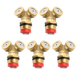 UOIENRT 5pcs 2-Hole High Pressure Misting Nozzles, Brass Atomizing Misting Sprayer Water Hose Nozzle for Landscaping, Dust Control, Greenhouse, 0.06" Orifice (1.5 mm),DN15(1/2") Fitting Adapter
