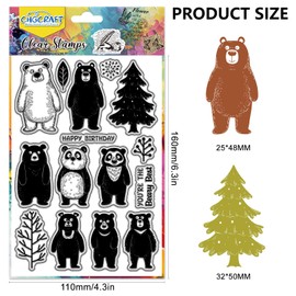 CHGCRAFT Bear Clear Stamp Tree Transparent Craft Stamp for DIY Scrapbooking Photo Album Decorative, 6.3 x 4.3 Inches