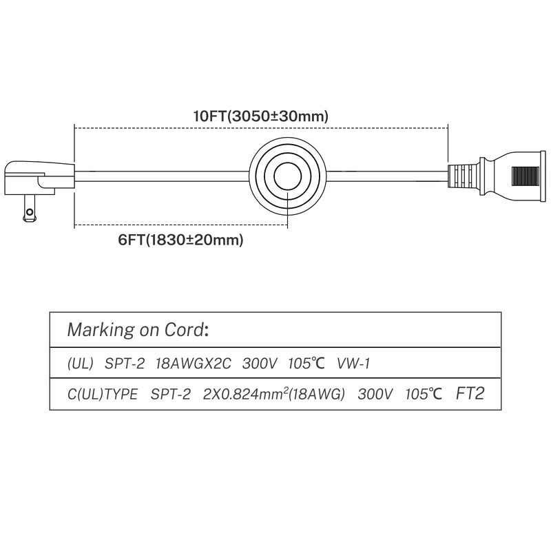FIRMERST Foot Switch Extension Cord 10 Feet for Floor lamp,