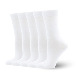 Autoor Women's Bamboo Calf Socks Casual Lightweight Breathable Crew Socks Anti Odor White Women's Socks 5 Pairs，Size 9-11