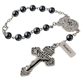 Saint Michael Evil Protection One Decade Catholic Rosary for Car or Truck Rearview Mirror-HanlinCC (Anti-Silver Car Rosary)