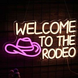 Welcome To The Rodeo Neon Sign Cowboy Neon Light For Wall Decor Dimmable LED Signs Welcome To The Rodeo Light Up Signs Living Room Man Cave Bar Recreation Room Decoration, Cowboy Gift for Men, Women