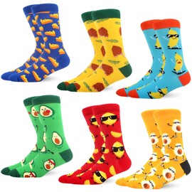 MAKABO Funny Colourful Men's Cotton Socks with Motif, 6 pairs of funny fruit and food motifs