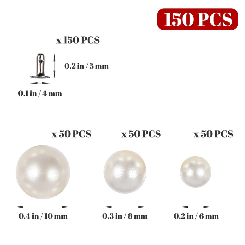 NUOBESTY 150 Pcs Pearl Rivets Beads Fake Pearl Studs Bridal