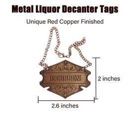 Decanter Tag with Adjustable Chain, Copper, 2.6 x 2 inches, Liquor Bottle Label (Bourbon tag)