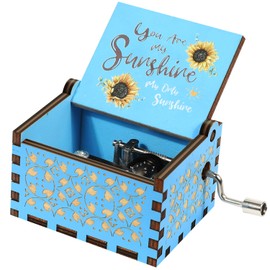 You are My Sunshine Sunflowers Music Boxes,Wooden Hand Crank Engarved Antique Musical Box Gift for Children/Friends/Lovers/Mother,Valentine/Birthday/Christmas Day Presents (Blue)