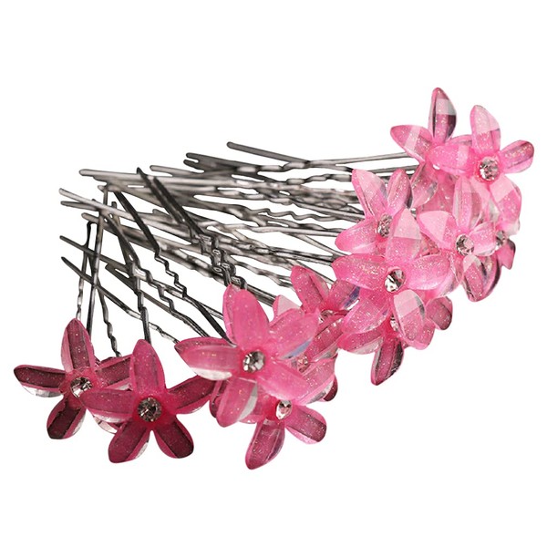 Crystal Rhinestones Flowers UShaped Hairpins for Brides/Bridesmaids/Prom/Sweet Sixteen/Quinceanera/Weddings - Set of 20 (Light Pink)