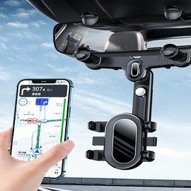 Rearview Mirror Phone Holder for Car, Upgraded Car Phone Mount for Rear View Mirror with Adjustable Design 360°Rotatable and Retractable Four Corners Fixed Anti-Shake for All Phones and Car (01)