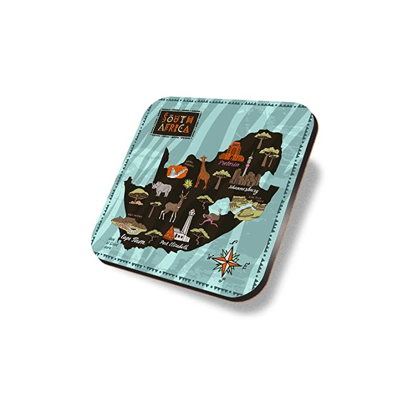 1 x Square Coaster - South Africa African Map Landmarks