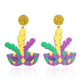 Mardi Gras Earrings Mardi Gras Outfit Shirts for Women Acrylic Carnival Dangle Earrings Jewelry Mardi Gras Accessories for Women