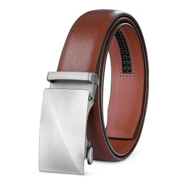 MILORDE Mens Belt, Ratchet Dress Belt, Handmade, Premium Leather for Casual Golf Dress Pants Shirts, Trim to Fit (32" to 38",Brown - M822,115)