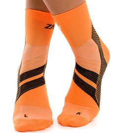ZaTech Plantar Fasciitis Sock, Compression Socks (Orange/Black, Large)