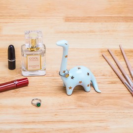 PUDDING CABIN Blue Dinosaur Ring Holder Engagement Wedding Ring Stand, Dinosaur Gifts, Cute Preppy Room Decor, Birthday Gifts for Women Her Girls Friends, Bridal Shower Bridesmaid Christmas Gifts