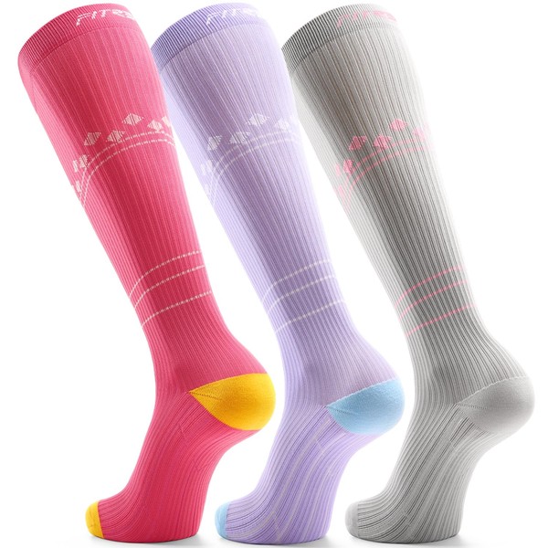 FITRELL 3 Pairs Compression Socks for Women and Men 20-30mmHg-