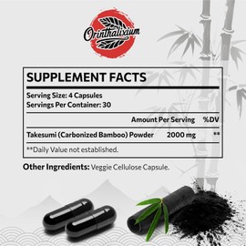 Takesumi Bamboo Charcoal 2000mg – Activated Charcoal from Bamboo for Max Absorption, Detox & Gut, 120 Vegan Capsules（2 Bottle）