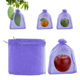 M METERXITY 100 Pcs Fruit Protection Bags - 6x8 Inch Fruit Netting Bags Fruit Cover Mesh Bag with Drawstring Netting Barrier Bags Apply to Fruit/Flower(Light Purple)