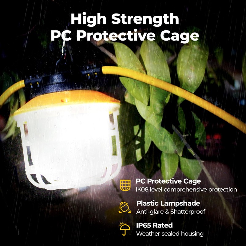 100FT Construction String Lights: 3 Prong 150W Ultra-bright 21000 lumens