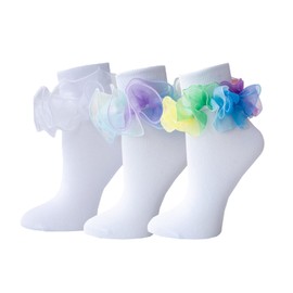 Anjiuban Women Big Ruffle Socks Double Lace Turn Cuff (Size 9-11, 3 Pairs)