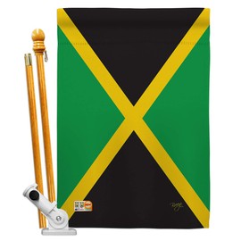 Breeze Decor HS108125-BO Jamaica World Nationality Decorative Vertical, House Flag Set 28"x 40" w/Flagpole, Multi-Color