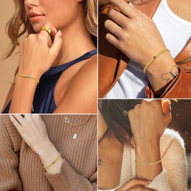 FindChic Women's Bracelet with Moonstone Made of High-Quality Plated 22 Carat Gold Figaro Bracelet, Copper