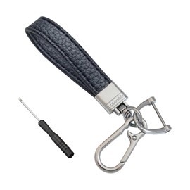 UHANBUT Leather Car Keychain, 360° Rotatable Key Fob Holder with Anti-Lost D-Ring, Auto Snap Swivel Key Ring for Men Women (Black)