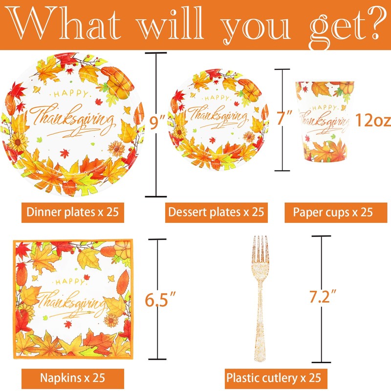 Decodinli Thanksgiving Paper Plates and Napkins Sets Thanksgiving Decorations Party