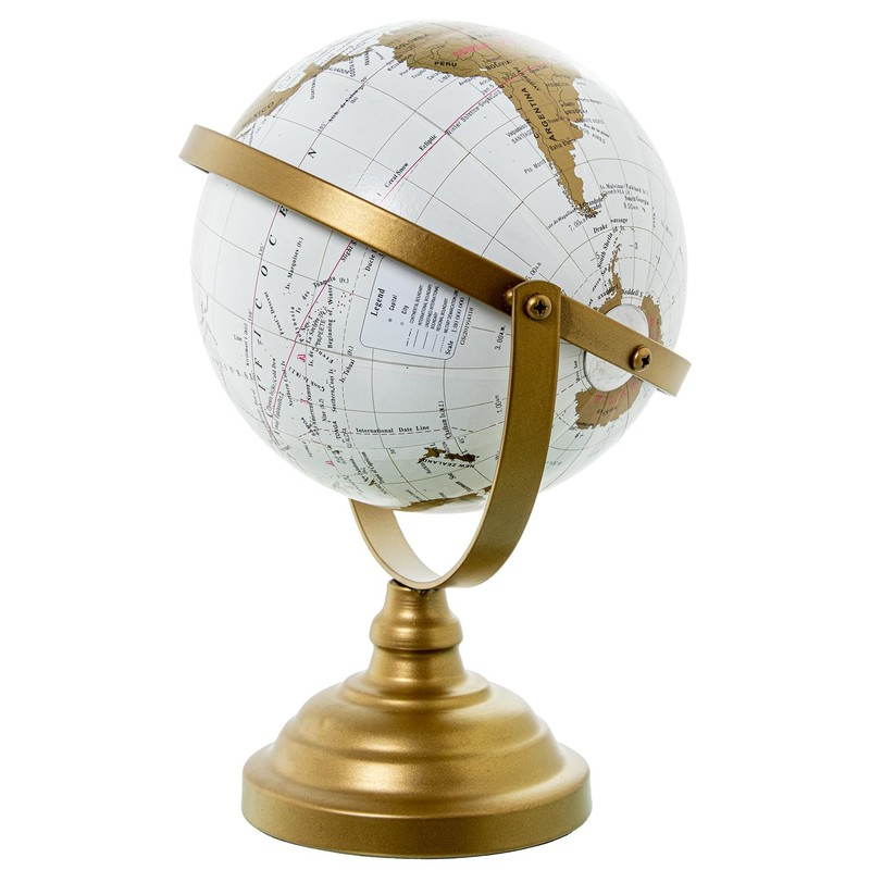 Globo Terraceo 23562 Blanco C/Pie Metal Dorado 19 x 16