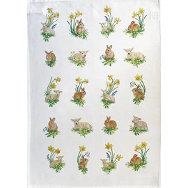 Half a Donkey Bunnies and Lambs amongst the daffodils large cotton tea towel
