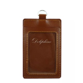 Handmade Leather Vertical ID badge holder with Window and Card Slot (Size: 3 X 4.5 inch) - Brown